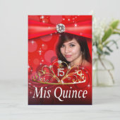 CUSTOM Red Quinceanera 15 Princess Tiara Photo Kaart (Staand voorkant)