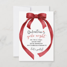 Custom Red Ribbon Bow Galentines Party Invitation RSVP Kaartje
