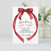 Custom Red Ribbon Bow Galentines Party Invitation RSVP Kaartje (Staand voorkant)