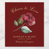Custom Red Rose Cheers to Love Wijn Etiket (Enkel label)
