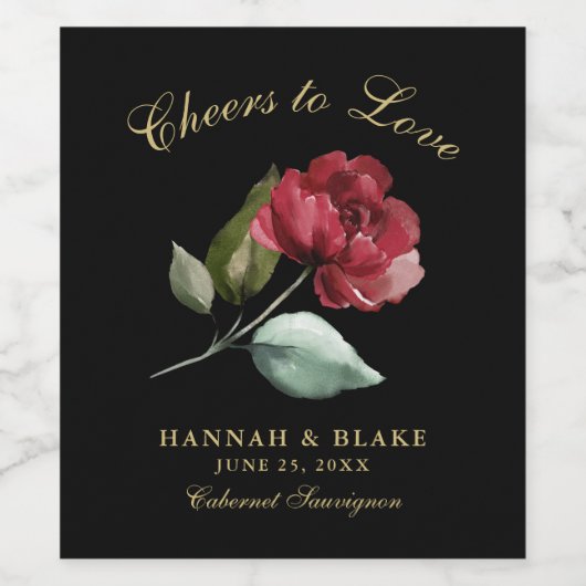 Custom Red Rose Cheers to Love Wijn Etiket (Enkel label)