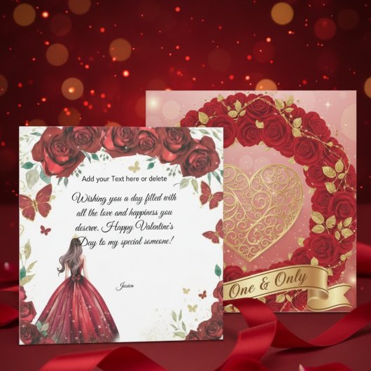 Custom Red Rose Dress Valentine's Day Card Kaart