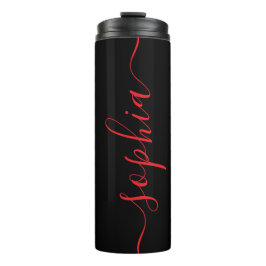 Custom Red Script Name Black Thermal Tumbler Thermosbeker