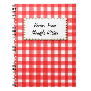 Custom Red White Plaid Stripes Recipe Notebook Notitieboek