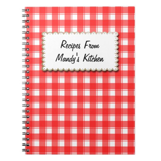 Custom Red White Plaid Stripes Recipe Notebook Notitieboek (Voorkant)