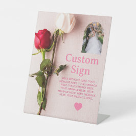 Custom Red White Rose Valentine Photo Reclamebord Met Voetstuk