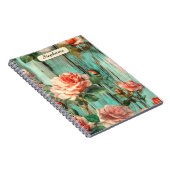 Custom Reflective Shabby Chic Turquoise Rose Notitieboek (Rechterzijde)