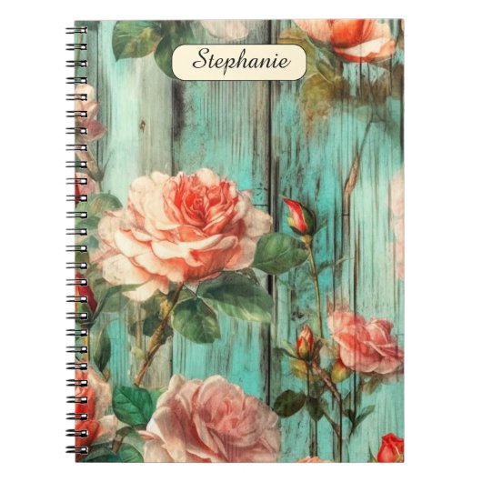 Custom Reflective Shabby Chic Turquoise Rose Notitieboek (Voorkant)