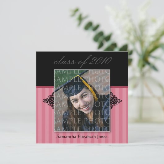 CUSTOM Regal SQUARE Afstuderen Invitation (roos) Kaart (Staand voorkant)