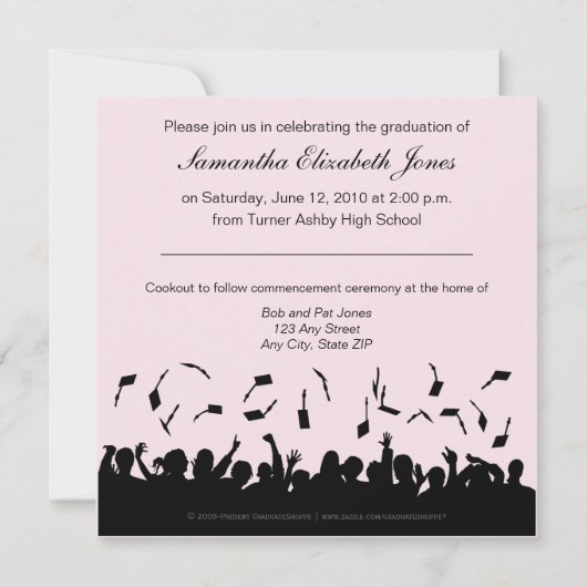 CUSTOM Regal SQUARE Afstuderen Invitation (roos) Kaart (Achterkant)