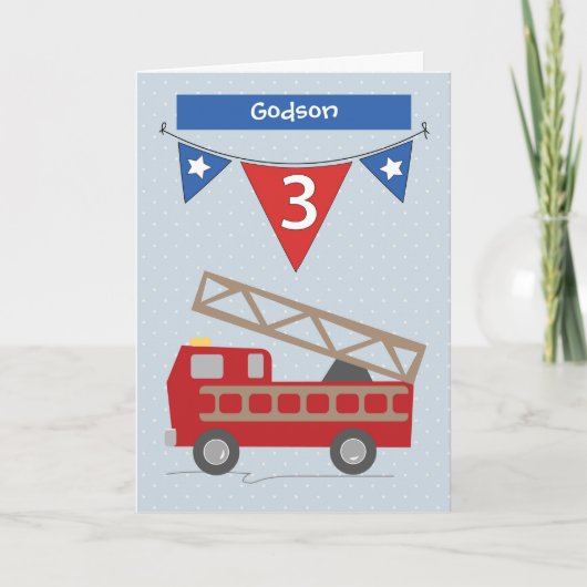Custom Relatie, Godson 3rd Birthday Firetruck Kaart (Voorkant)