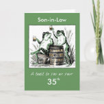 Custom Relationship, Age, Son-in-Law 35th Birthday Kaart<br><div class="desc">This humorous green card shows frogs sitting around drinking beer. Change the relationship and age to fit the birthday you want to toast!</div>