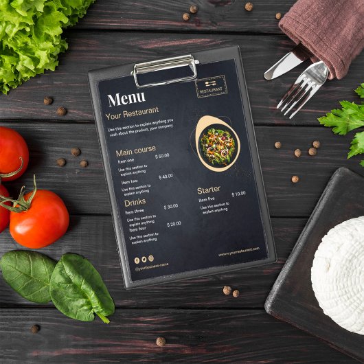 Custom restaurant menu | Black modern photo menu