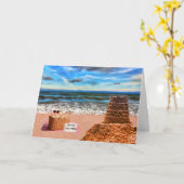 Custom Retirement Sandcastle Beach Picnic Kaart (Gele Bloem)