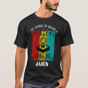 Custom retro 50 jaar Level 50 Unlocked Verjaardag T-shirt