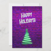 Custom Retro 80s Neon Kerstboom Foto Feestdagenkaart (Voorkant)