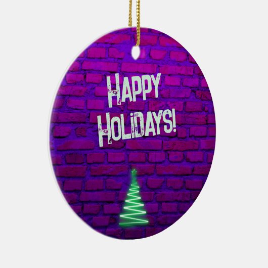 Custom Retro 80s Neon Roze Kerstboom 2025 Keramisch Ornament (Rechts)