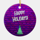 Custom Retro 80s Neon Roze Kerstboom 2025 Keramisch Ornament (Voorkant)