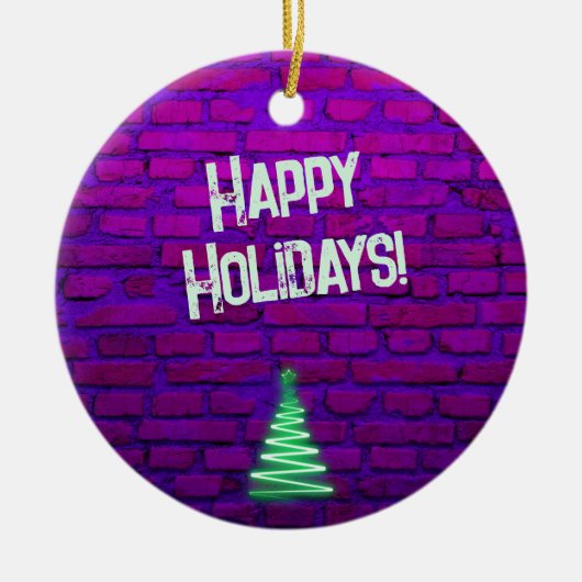 Custom Retro 80s Neon Roze Kerstboom 2025 Keramisch Ornament (Voorkant)