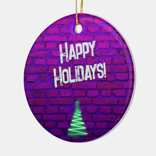 Custom Retro 80s Neon Roze Kerstboom 2025 Keramisch Ornament (Links)