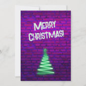 Custom Retro 80s Neon Roze Muur Kerstboom Feestdagenkaart (Voorkant)