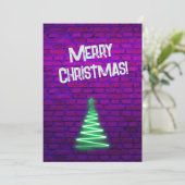 Custom Retro 80s Neon Roze Muur Kerstboom Feestdagenkaart (Staand voorkant)