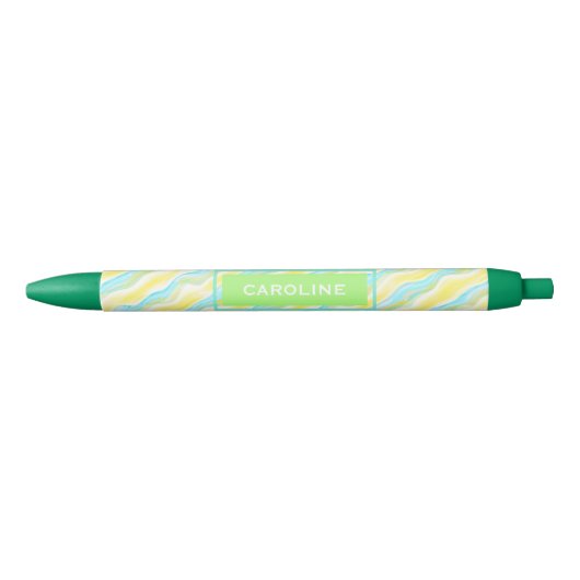 Custom Retro Artistic Cool Abstract Waves Patroon Zwarte Inkt Pen (Voorkant)