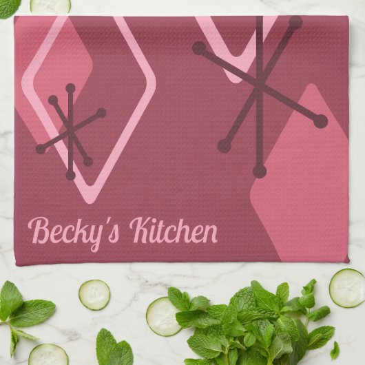 Custom Retro Atomic Diamonds Red Theedoek (Gevouwen)