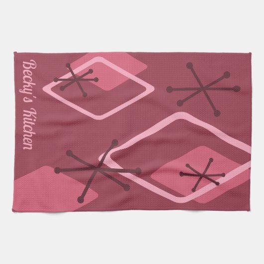 Custom Retro Atomic Diamonds Red Theedoek (Horizontaal)