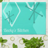 Custom Retro Atomic Diamonds Turquoise Theedoek (Gevouwen)