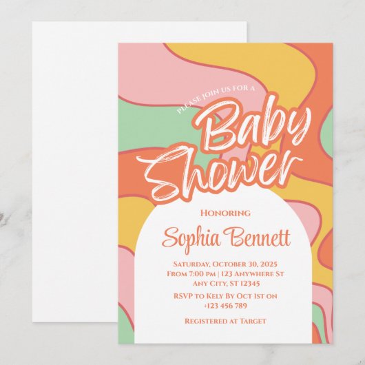 Custom Retro Baby shower Invitation Kaart (Voorkant / Achterkant)