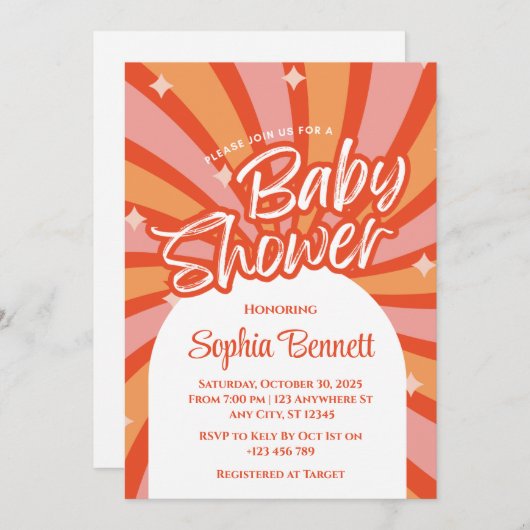 Custom Retro Baby shower Invitation Kaart (Voorkant / Achterkant)
