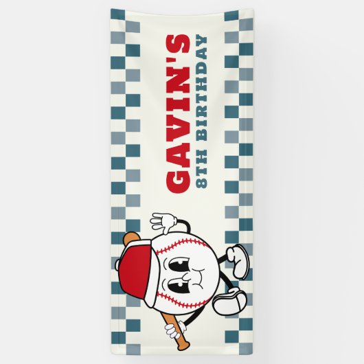 Custom Retro Baseball Verjaardagsfeest Vinyl Outdo Spandoek (Verticaal)