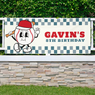 Custom Retro Baseball Verjaardagsfeest Vinyl Outdo Spandoek