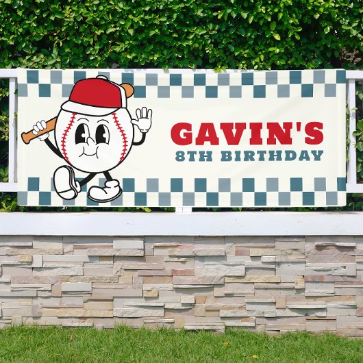 Custom Retro Baseball Verjaardagsfeest Vinyl Outdo Spandoek