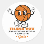 Custom Retro Basketbal Verjaardagsfeest Dank u Ronde Sticker (Voorkant)