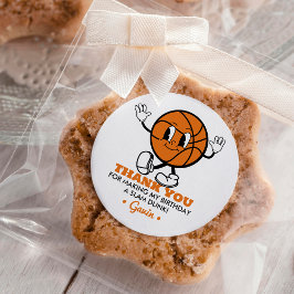 Custom Retro Basketbal Verjaardagsfeest Dank u Ronde Sticker