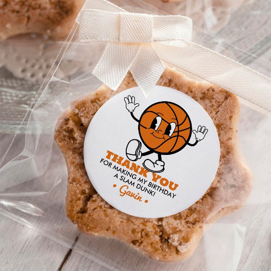 Custom Retro Basketbal Verjaardagsfeest Dank u Ronde Sticker