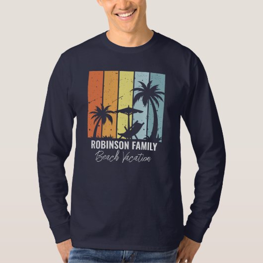 Custom Retro Beach Trip Navy Blue Long Sleeve T-shirt (Voorkant)