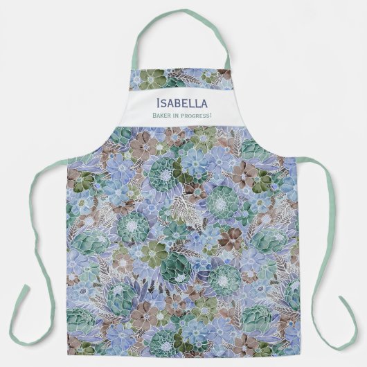 Custom Retro Blue Protea en Daisy Schort (Voorkant)