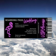 Custom Retro Boarding Pass Neon Flamingo Bruiloft