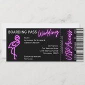 Custom Retro Boarding Pass Neon Flamingo Bruiloft Kaart (Voorkant)