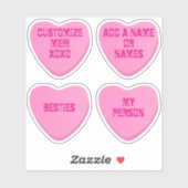 Custom Retro Candy Heart 4 Pink Vinyl Stickers (Vel)