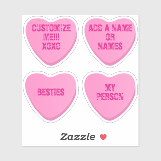 Custom Retro Candy Heart 4 Pink Vinyl Stickers (Vel)