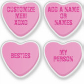 Custom Retro Candy Heart 4 Pink Vinyl Stickers (Voorkant)