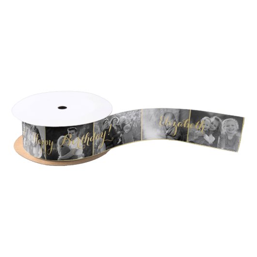 Custom Retro Cool Trendy Birthday Photo Gift Wrap Satijnen Lint (Spoel)