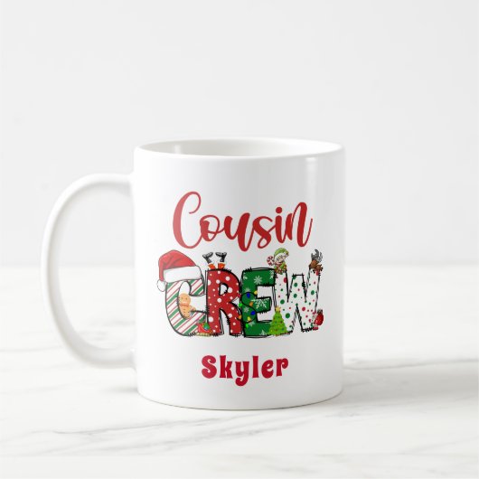 Custom Retro Cousin Crew Christmas Doodle Koffiemok (Links)