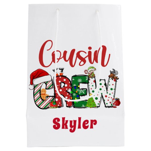Custom Retro Cousin Crew Christmas Doodle Medium Cadeauzakje (Achterkant)