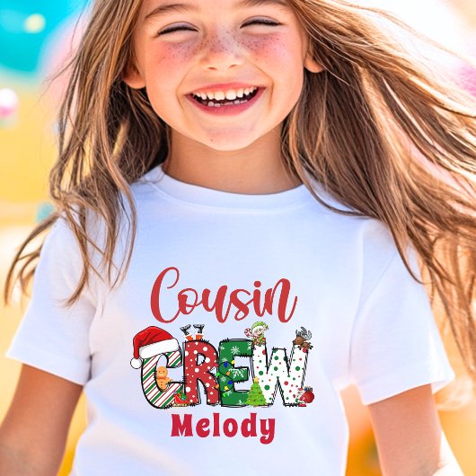 Custom Retro Cousin Crew Kerst Doodle T-shirt