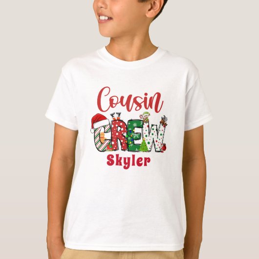 Custom Retro Cousin Crew Kerst T-shirt (Voorkant)